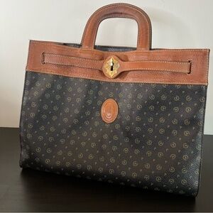 Vintage Pollini Monogram Leather Tote Purse Bag Italy Brown Black Old Money